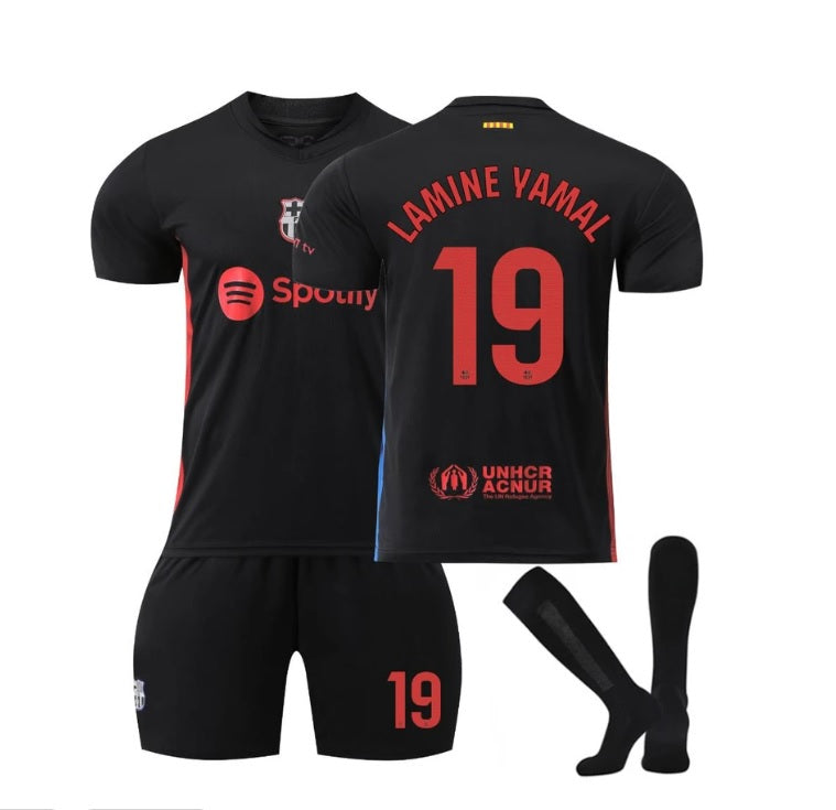 Barcelona FC Away Jersey Lamine #19 Black/Red Youth Kit (LOCAL STOCK)